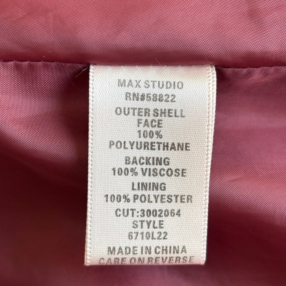 Max Studio Jacket - Women’s Deep Burgundy, Vegan Leather, Moto Jacket. Size Sm - Picture 5 of 9